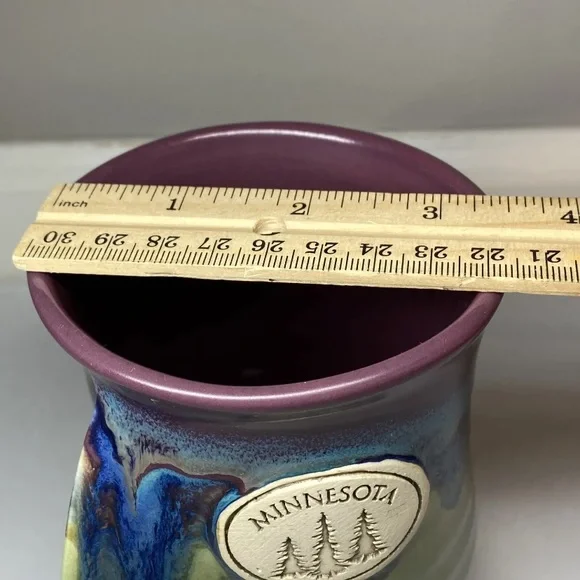 Neher Pottery Hand Warmer Mug Drip Glazed Minnesota Cup, Signed 2012 Blue Purple - Picture 11 of 11